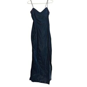 VTG De Laru Velvet Maxi Dress Teal Blue Green USA High Slit Prom Event 7-8‎ Y2K